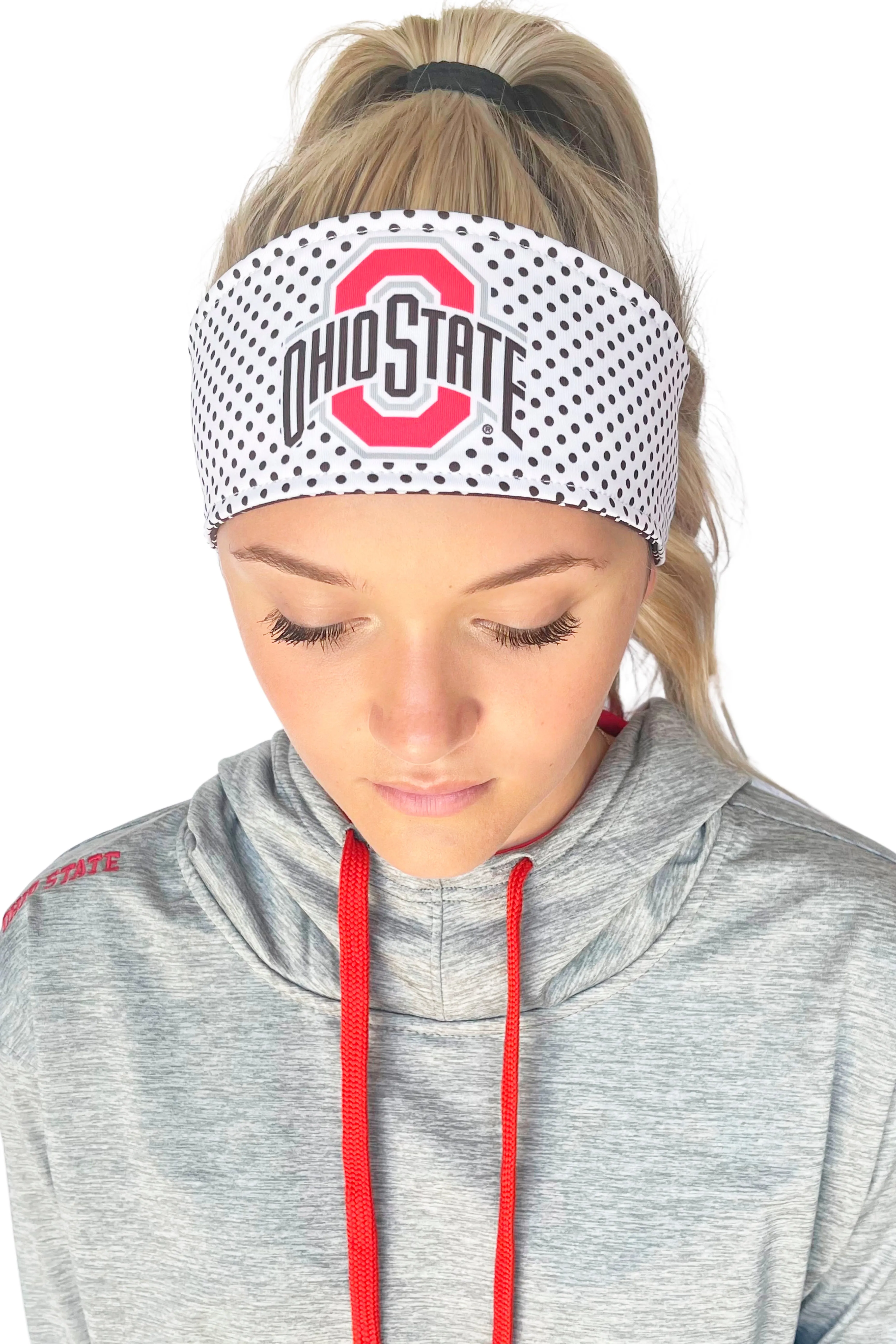 1206 - REVERSIBLE Ohio State Athletic O Polka Dot Headband
