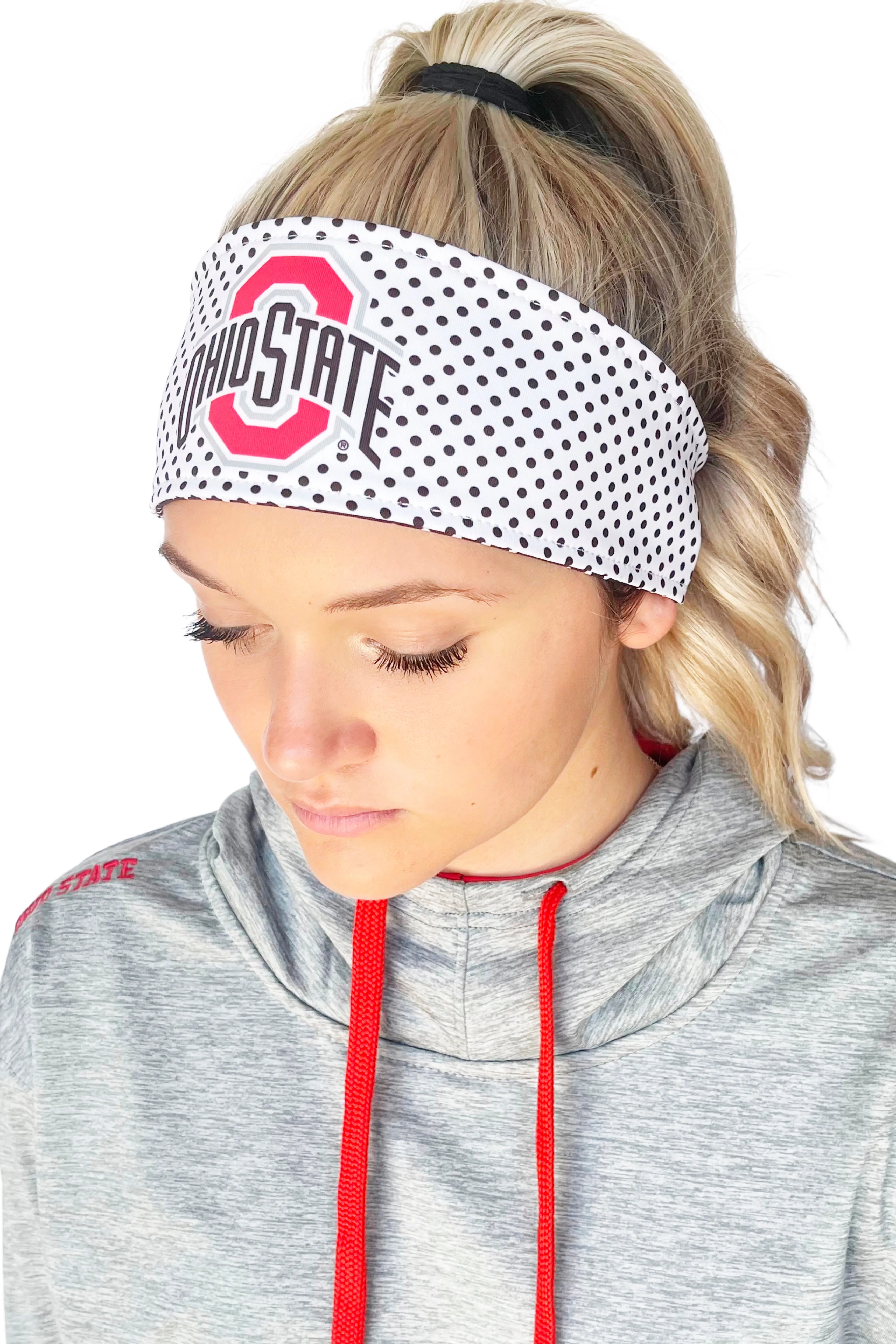 1206 - REVERSIBLE Ohio State Athletic O Polka Dot Headband