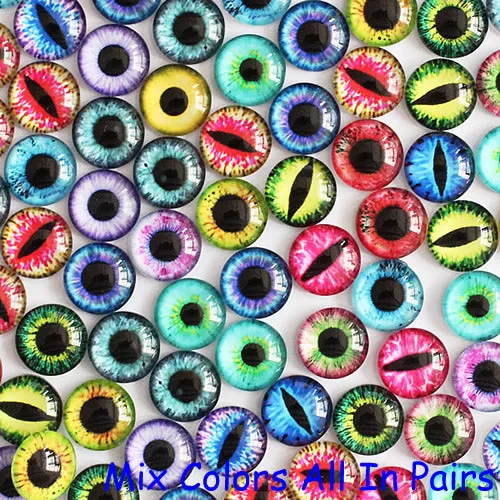 12mm 22colors for Choice All In Pairs Dragon Eyes Round Glass Cabochon Jewelry Finding Cameo Pendant Settings 50pcs/lot K03036