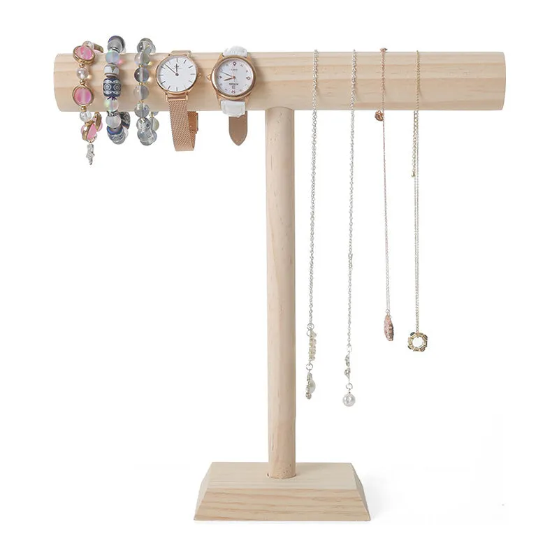 12" Natural Wood Single Round T-Bar Bracelet Display
