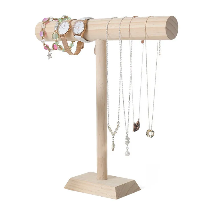 12" Natural Wood Single Round T-Bar Bracelet Display