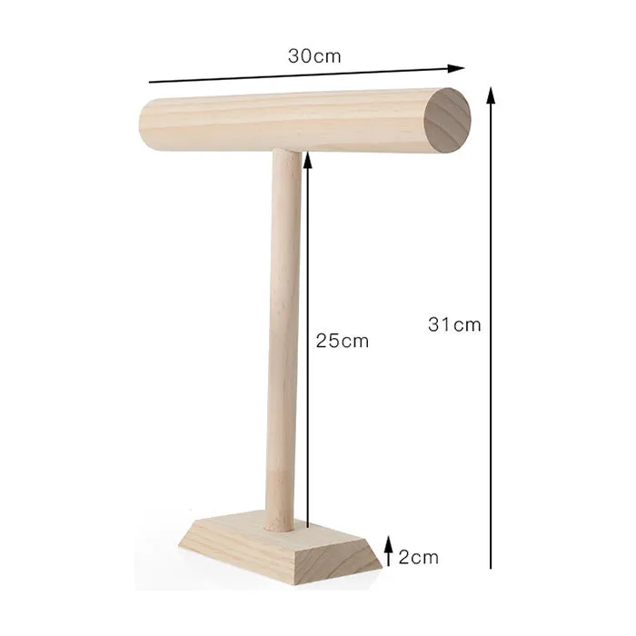 12" Natural Wood Single Round T-Bar Bracelet Display