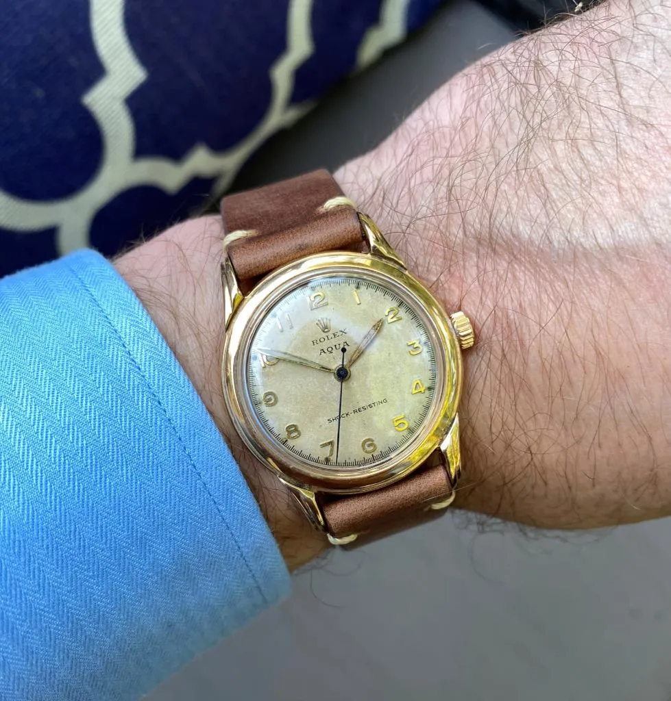 1940's Rolex Aqua Vintage Mens Claw Lug Handwound Watch - 10K Solid Gold