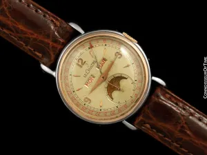 1948 Jaeger-LeCoultre Vintage Mens Triple Date Calendar Moonphase Watch - Stainless Steel & 18K Rose Gold