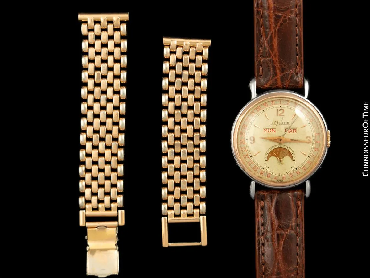 1948 Jaeger-LeCoultre Vintage Mens Triple Date Calendar Moonphase Watch - Stainless Steel & 18K Rose Gold