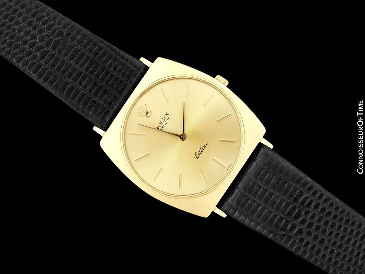 1960's Rolex Cellini Vintage Mens Midsize Handwound Watch, Ref. 3714 - 18K Gold
