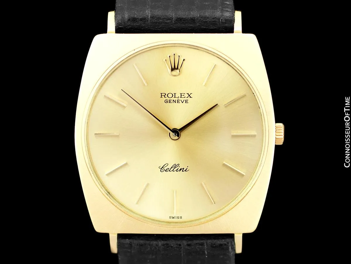 1960's Rolex Cellini Vintage Mens Midsize Handwound Watch, Ref. 3714 - 18K Gold