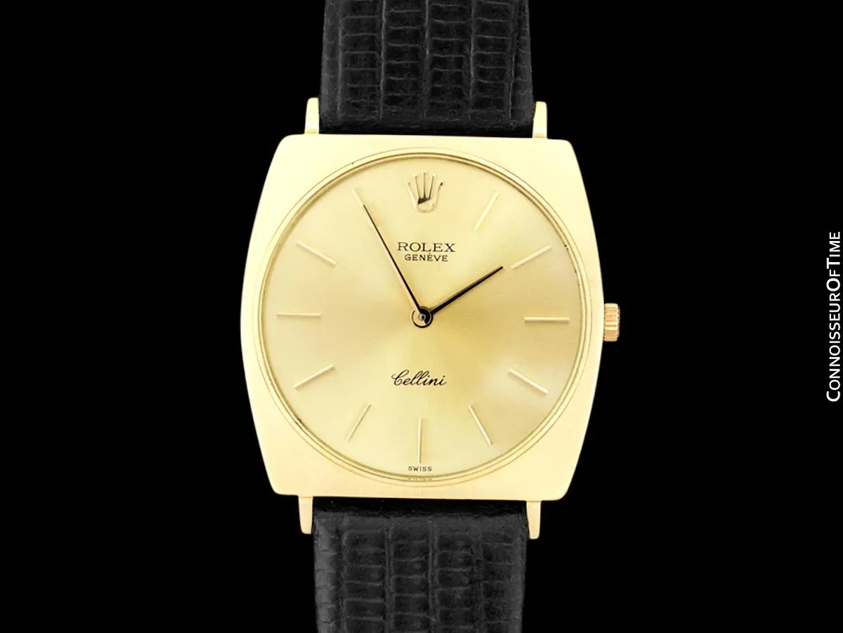 1960's Rolex Cellini Vintage Mens Midsize Handwound Watch, Ref. 3714 - 18K Gold