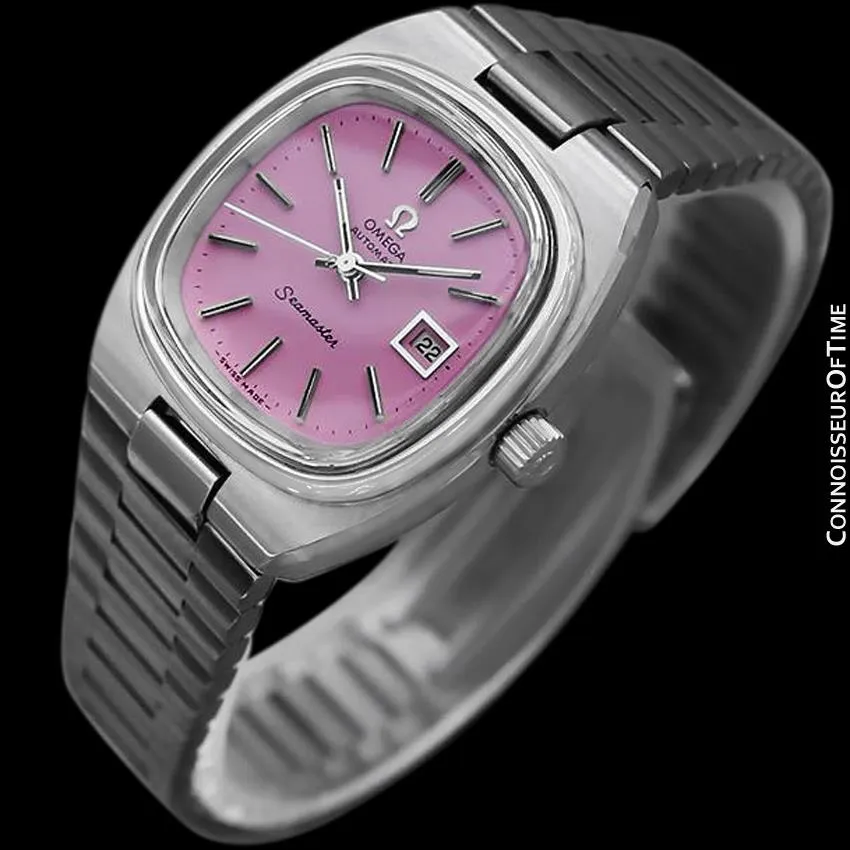 1970's Omega Seamaster Vintage Ladies Automatic Watch with Pink Dial - Stainless Steel