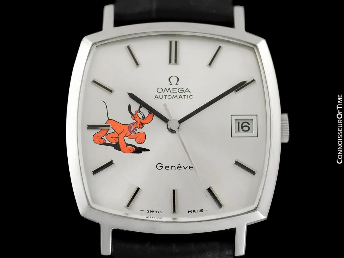1974 Omega Geneve Vintage Mens Unisex Handwound Dress Watch with Disney's Pluto Dog - Stainless Steel