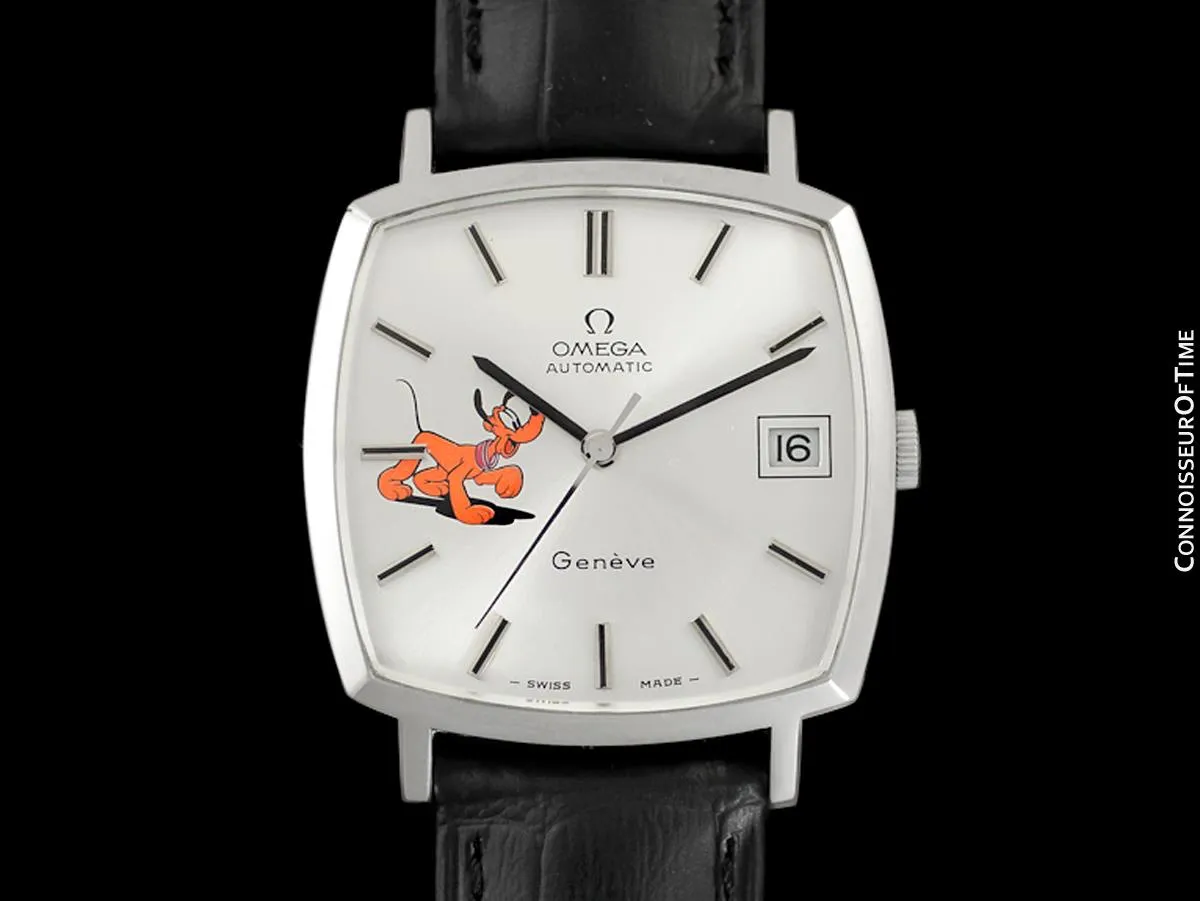 1974 Omega Geneve Vintage Mens Unisex Handwound Dress Watch with Disney's Pluto Dog - Stainless Steel