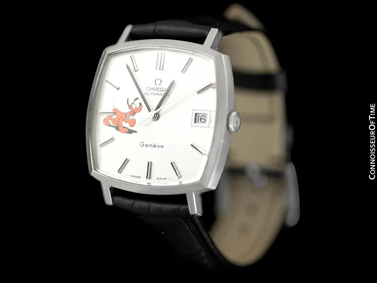 1974 Omega Geneve Vintage Mens Unisex Handwound Dress Watch with Disney's Pluto Dog - Stainless Steel