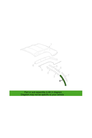 2006-2014 Ford Mustang Convertible Passenger Side Rear Weatherstrip - See Diagram
