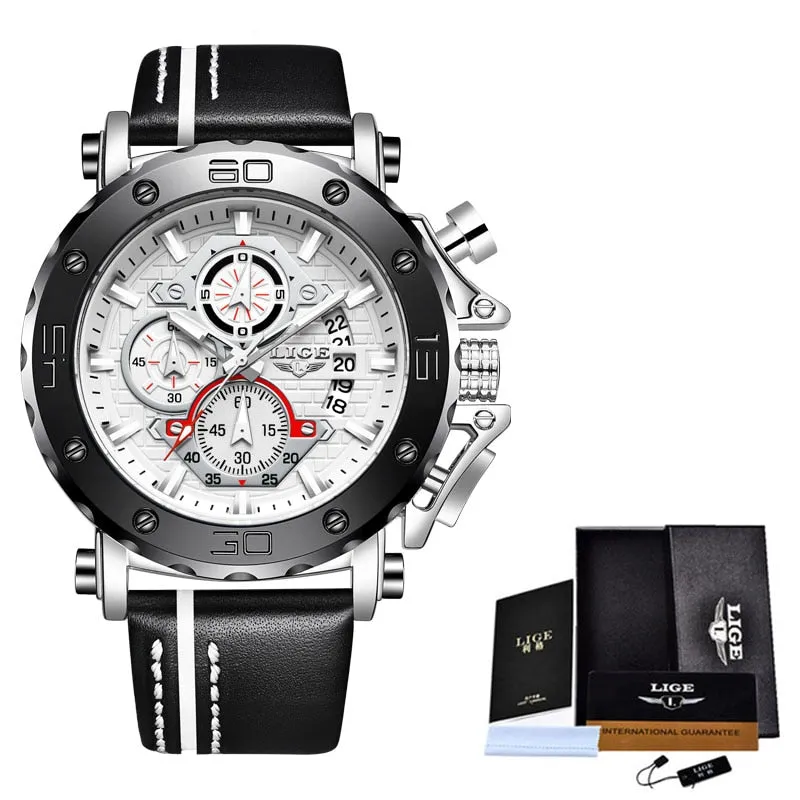 2020 LIGE New Mens Watches Top Brand Luxury Big Dial Military Quartz Watch Leather Waterproof Sport Wristwatch Relogio Masculino