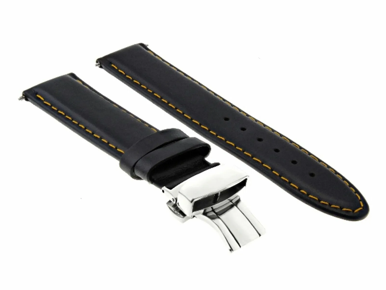 22MM SMOOTH LEATHER WATCH BAND STRAP DEPLOY CLASP FOR JAEGER LECOULTRE BLACK OS