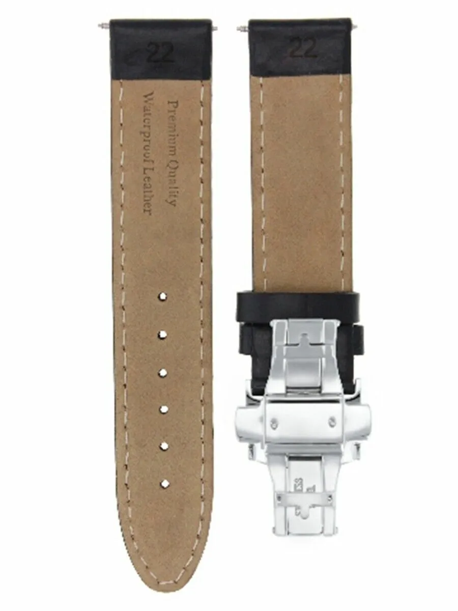 22MM SMOOTH LEATHER WATCH BAND STRAP DEPLOY CLASP FOR JAEGER LECOULTRE BLACK OS