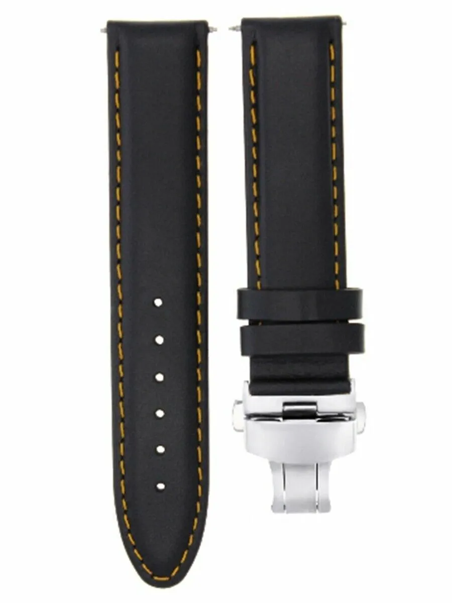 22MM SMOOTH LEATHER WATCH BAND STRAP DEPLOY CLASP FOR JAEGER LECOULTRE BLACK OS