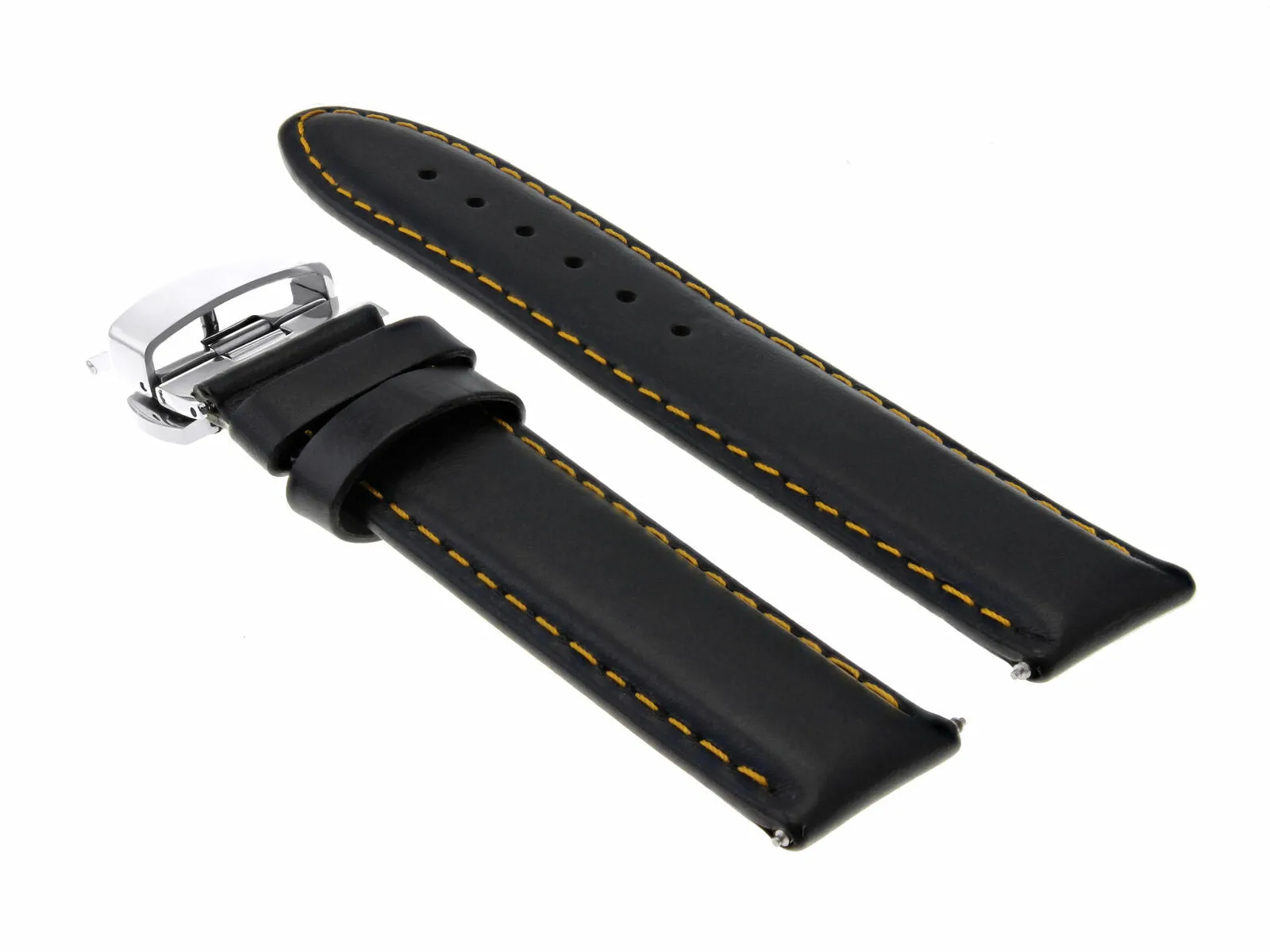 22MM SMOOTH LEATHER WATCH BAND STRAP DEPLOY CLASP FOR JAEGER LECOULTRE BLACK OS