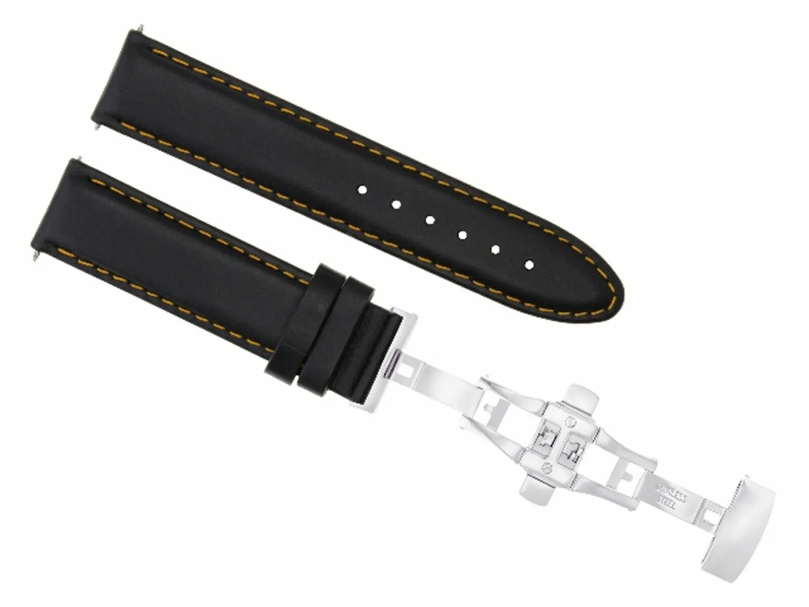 22MM SMOOTH LEATHER WATCH BAND STRAP DEPLOY CLASP FOR JAEGER LECOULTRE BLACK OS
