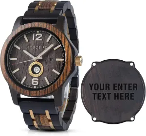2win Mens Engraved Wooden Watches Customized Watch for Him Husband My Man Dad Personalized Watch Gifts for Anniversary Wedding Birthday Graduation Christmas