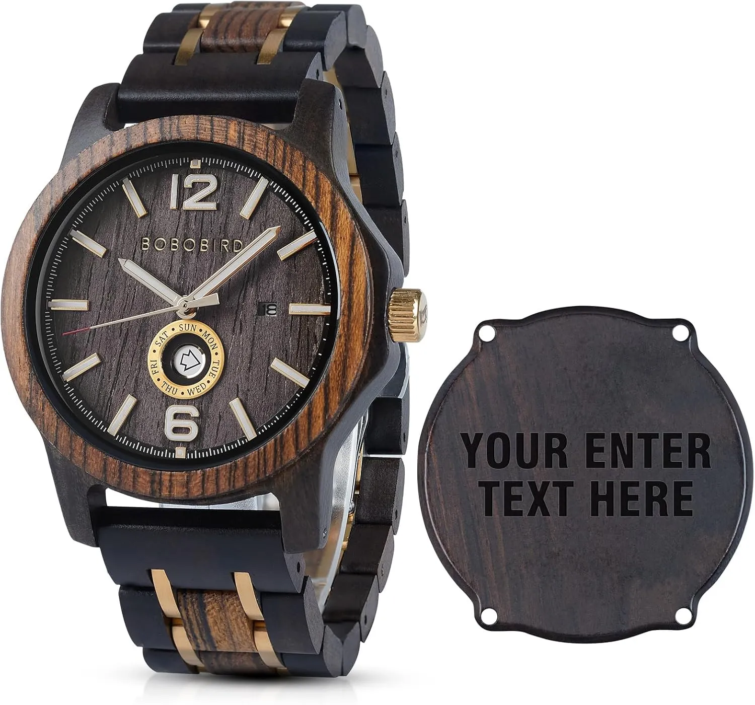 2win Mens Engraved Wooden Watches Customized Watch for Him Husband My Man Dad Personalized Watch Gifts for Anniversary Wedding Birthday Graduation Christmas