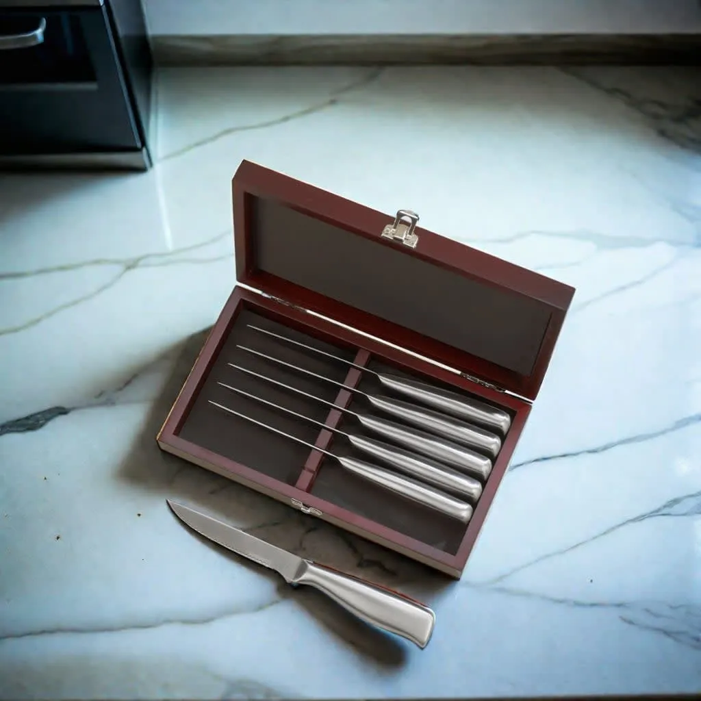 6 Piece Steak Knife Set with Hinged Rosewood Case by Creative Gifts