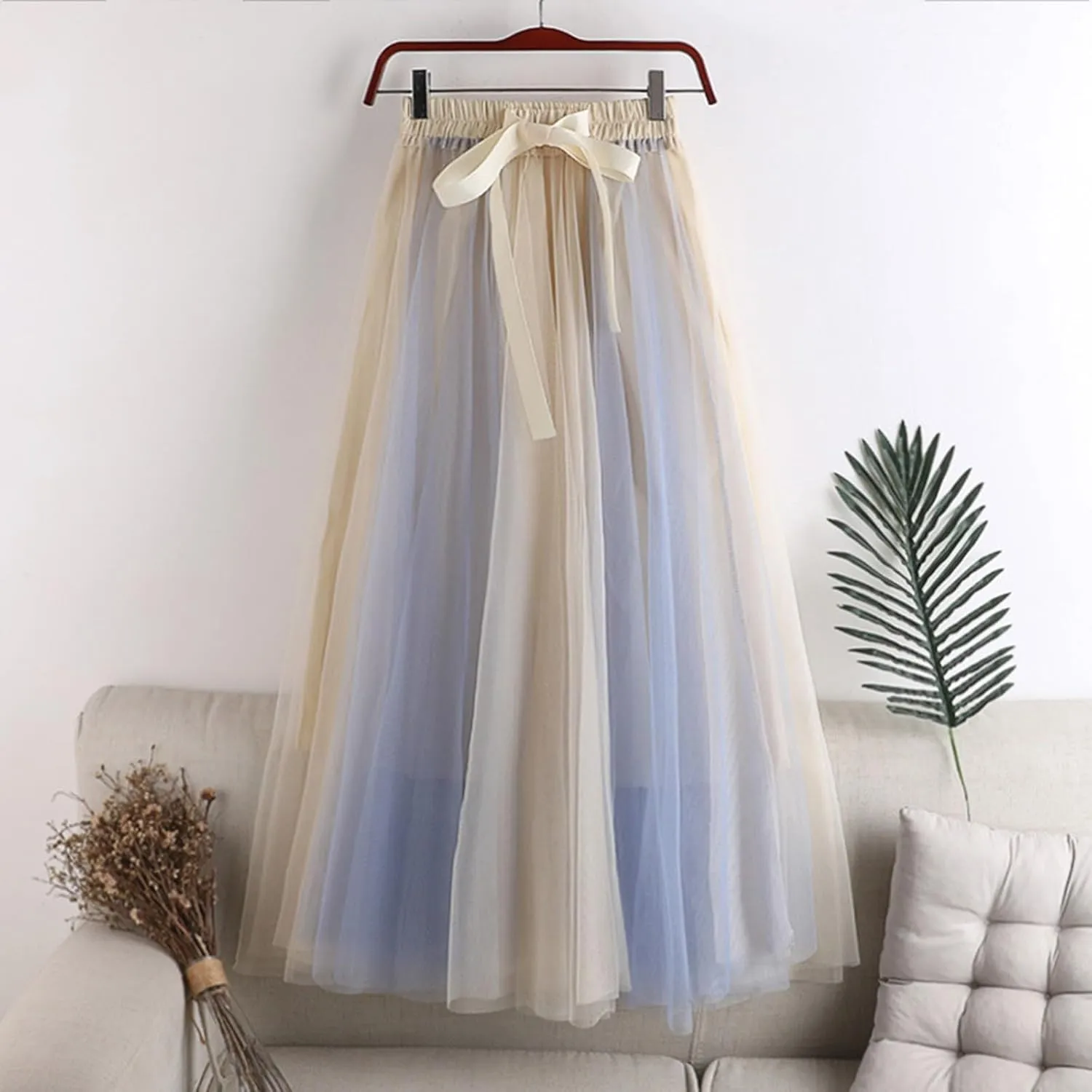 A Line Long Tulle Skirt for Women Maxi Elastic High Waist Bridesmaid Skirts for Wedding Evening Party Prom