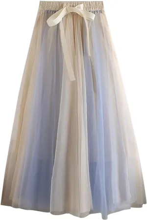A Line Long Tulle Skirt for Women Maxi Elastic High Waist Bridesmaid Skirts for Wedding Evening Party Prom