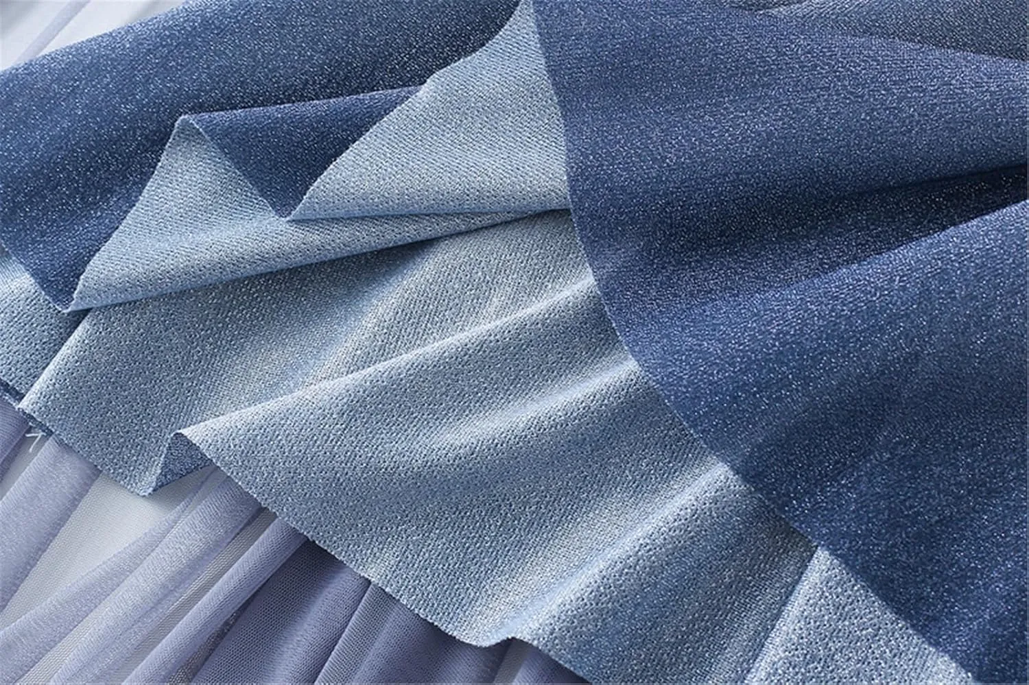 A Line Swing Midi Skirt for Women, Gradient Color Ruffles Pleated Tulle Skirts