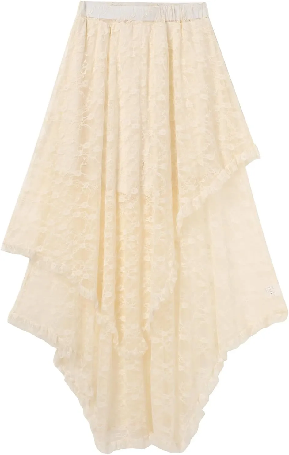 ABAFIP Women's High Waist Sheer Lace Tulle Floral Long Skirt Layered Asymmetrical Transparent Midi Skirts