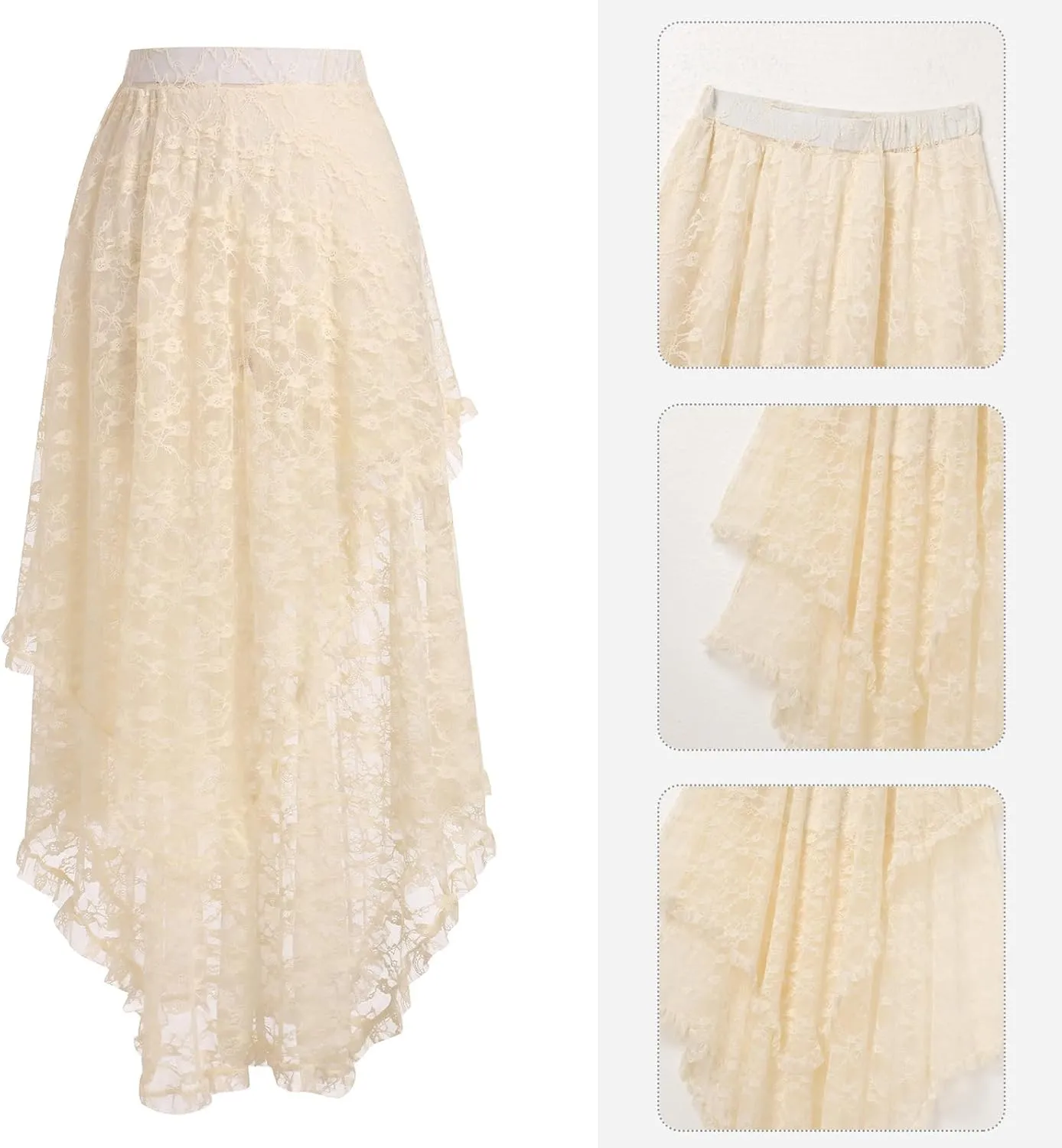 ABAFIP Women's High Waist Sheer Lace Tulle Floral Long Skirt Layered Asymmetrical Transparent Midi Skirts