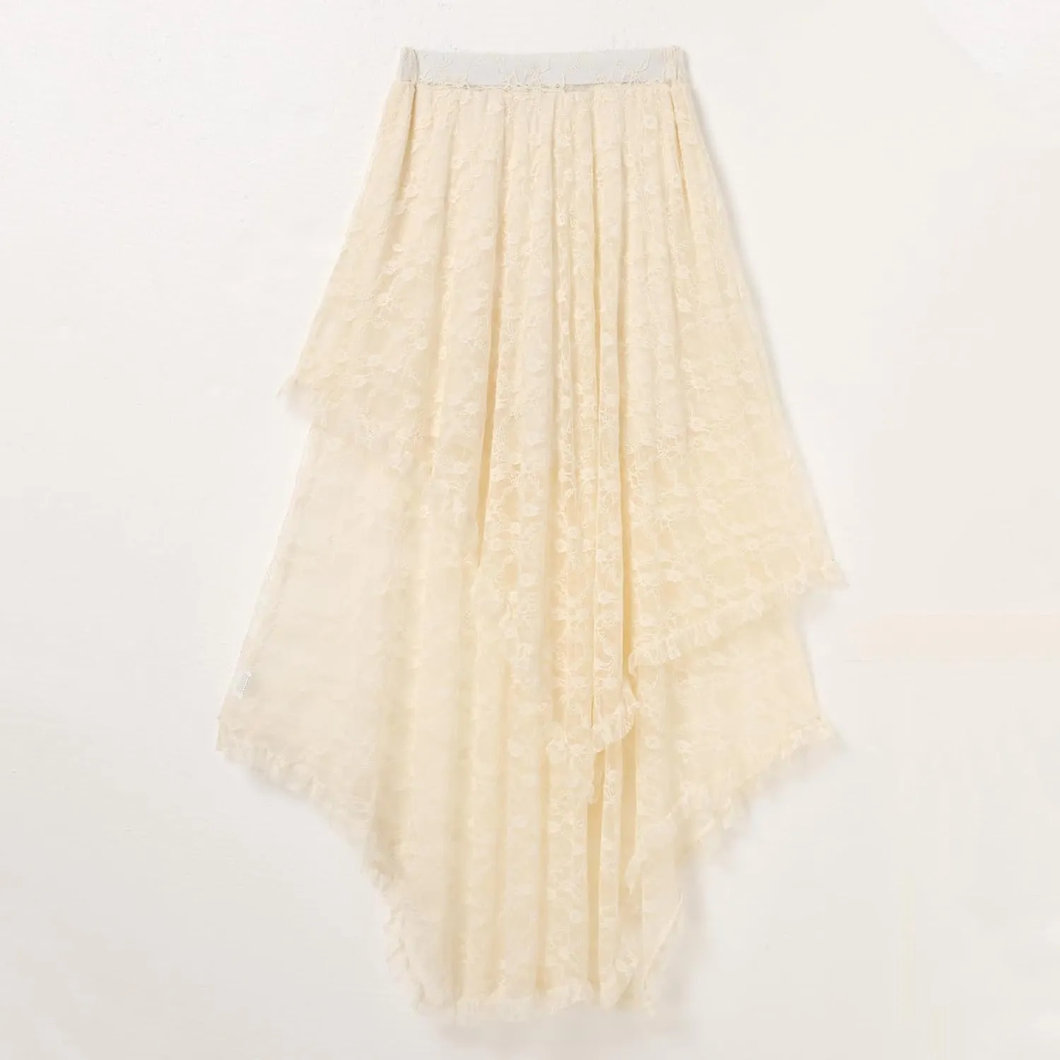 ABAFIP Women's High Waist Sheer Lace Tulle Floral Long Skirt Layered Asymmetrical Transparent Midi Skirts