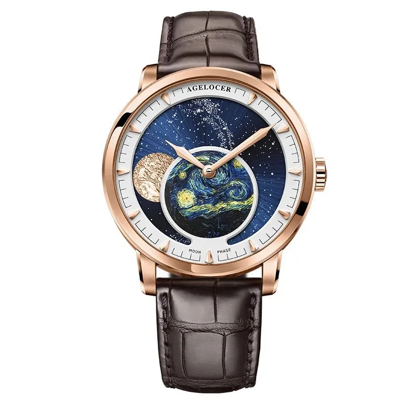 AGELOCER Designer Moon Phase Luxury Watch