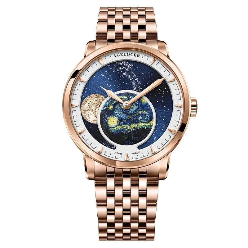 AGELOCER Designer Moon Phase Luxury Watch