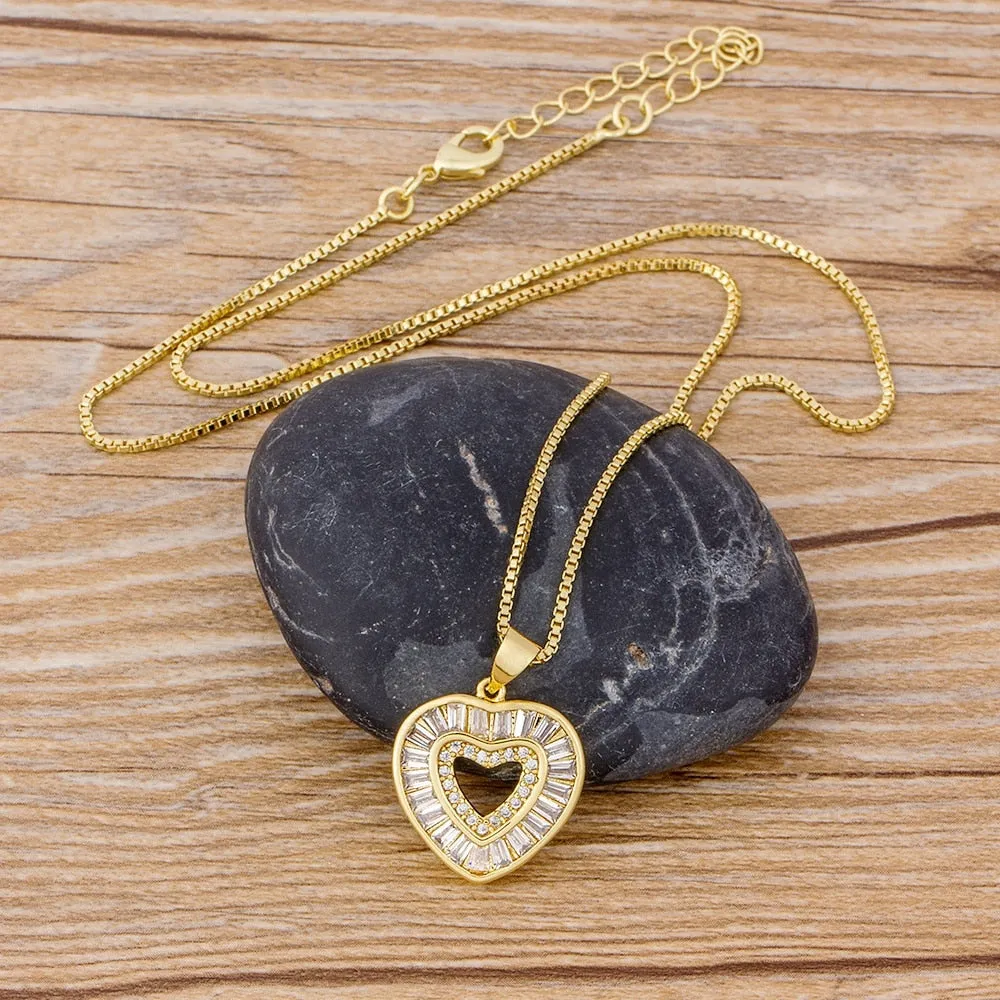 AIBEF Fashion Exquisite Heart Design Micro Pave Cubic Zircon Choker Necklace Gold Chain Women Pendant Jewelry Accessories Gift
