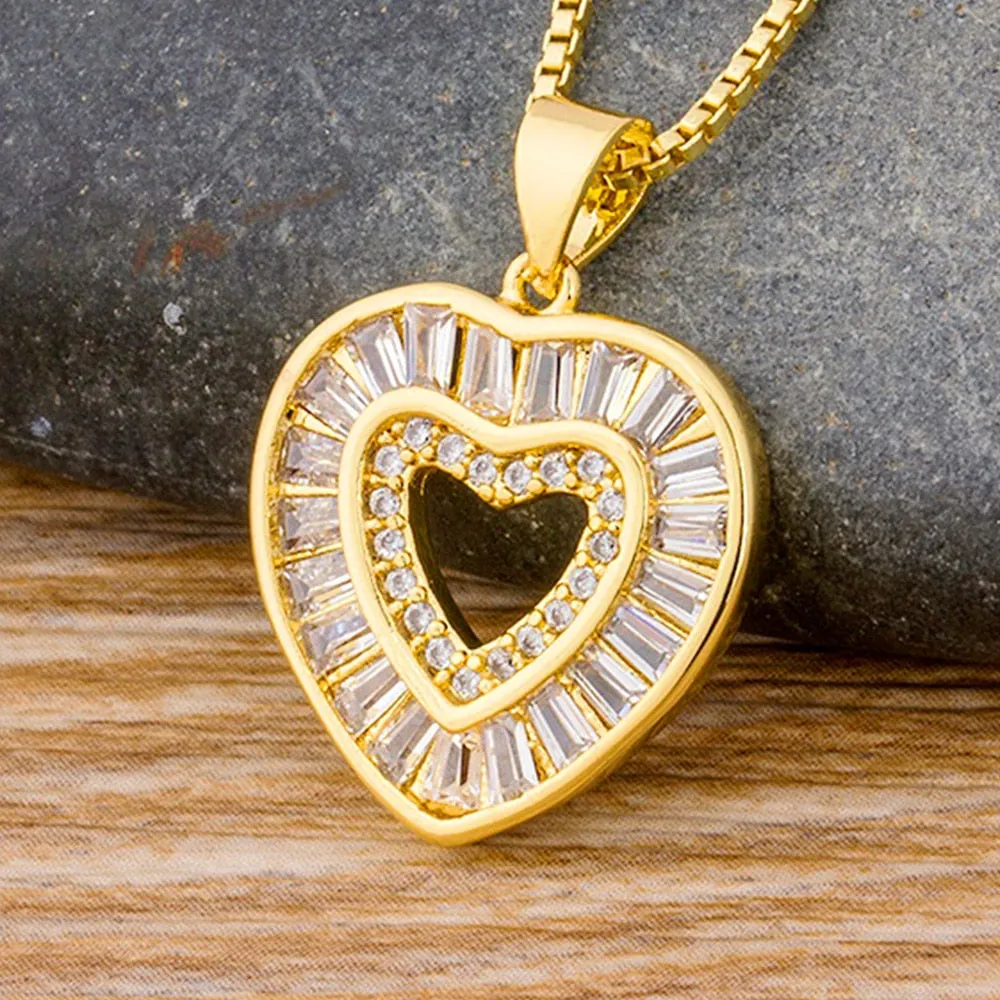AIBEF Fashion Exquisite Heart Design Micro Pave Cubic Zircon Choker Necklace Gold Chain Women Pendant Jewelry Accessories Gift