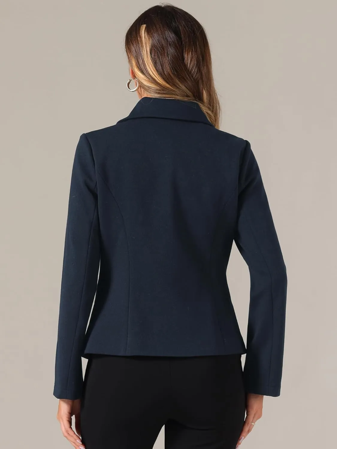 Allegra K Women's Work Office Winter Coat Turndown Collar Single Breasted Outerwear Peacoat