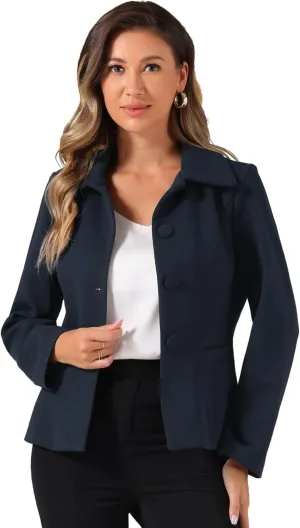 Allegra K Women's Work Office Winter Coat Turndown Collar Single Breasted Outerwear Peacoat