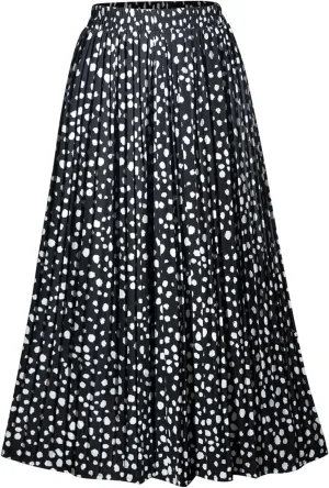 Basoteeuo Womens Skirt Leopard Print Midi Long Shirring Pleated Skirts High Waisted A Line Skirts