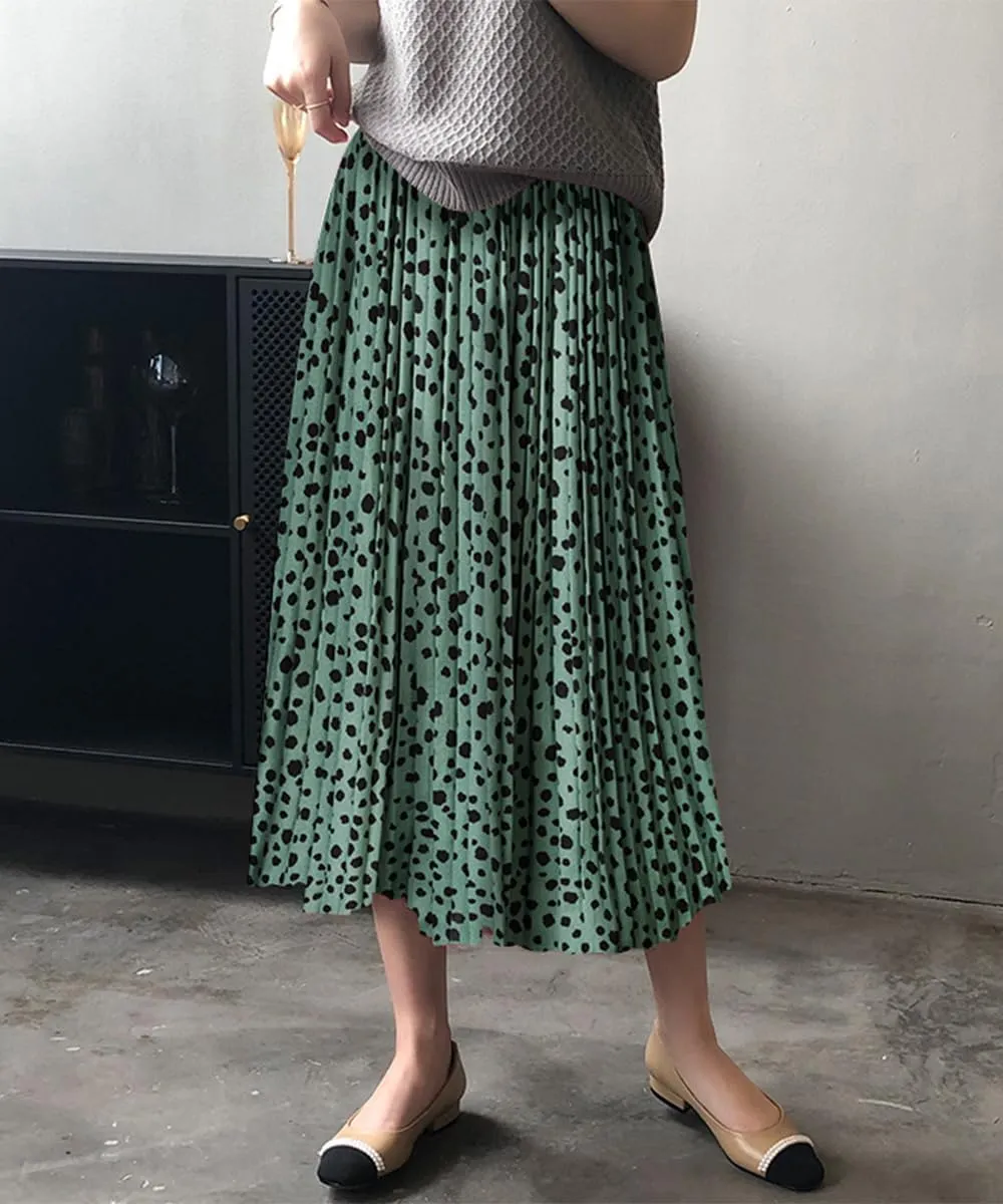 Basoteeuo Womens Skirt Leopard Print Midi Long Shirring Pleated Skirts High Waisted A Line Skirts