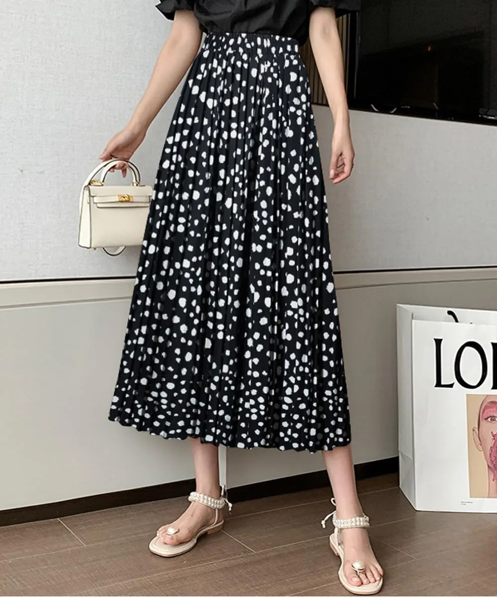 Basoteeuo Womens Skirt Leopard Print Midi Long Shirring Pleated Skirts High Waisted A Line Skirts
