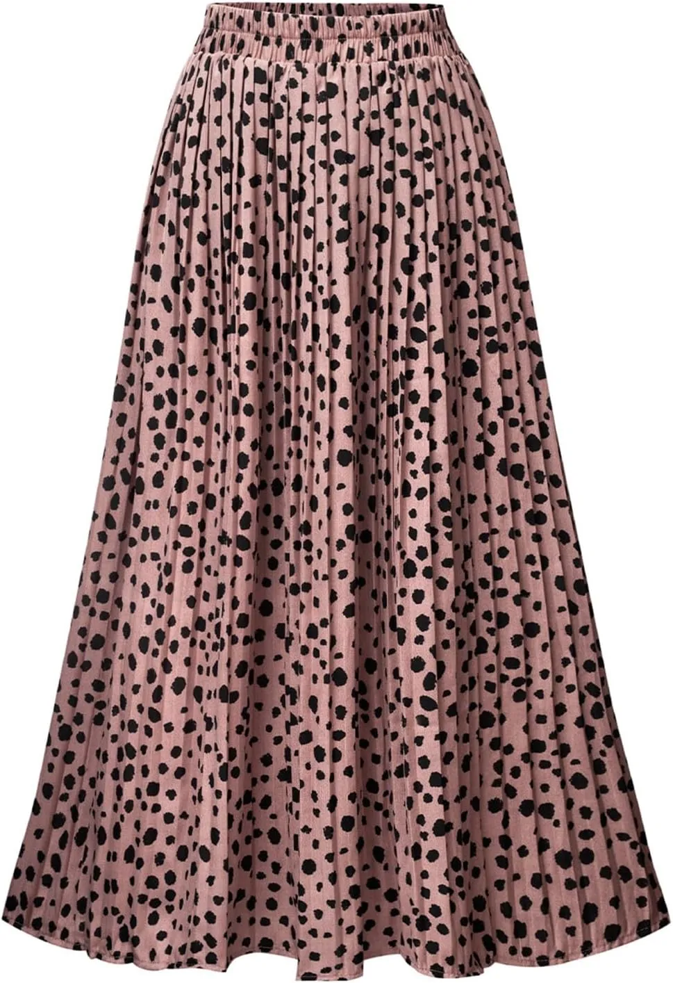 Basoteeuo Womens Skirt Leopard Print Midi Long Shirring Pleated Skirts High Waisted A Line Skirts