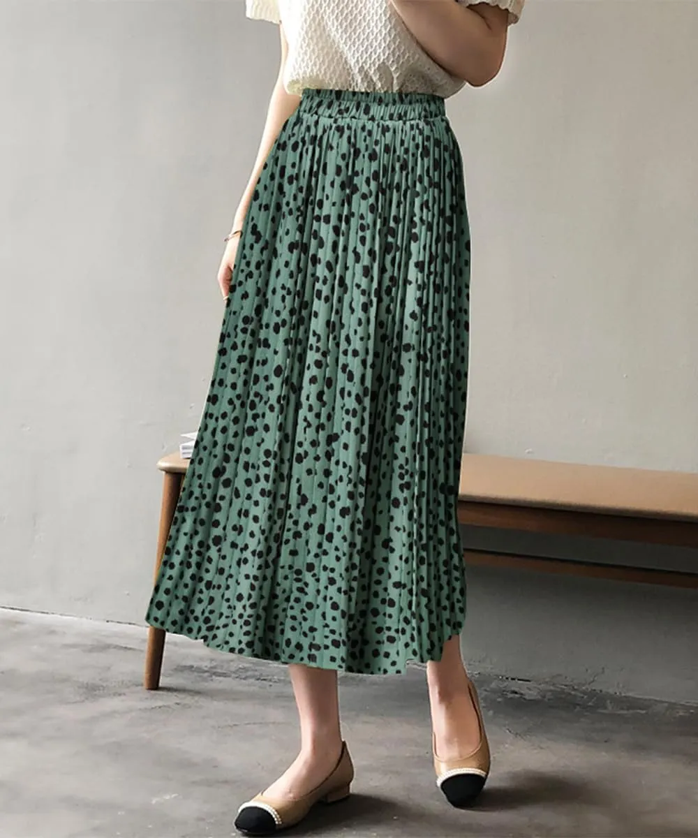 Basoteeuo Womens Skirt Leopard Print Midi Long Shirring Pleated Skirts High Waisted A Line Skirts