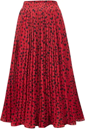 Basoteeuo Womens Skirt Leopard Print Midi Long Shirring Pleated Skirts High Waisted A Line Skirts