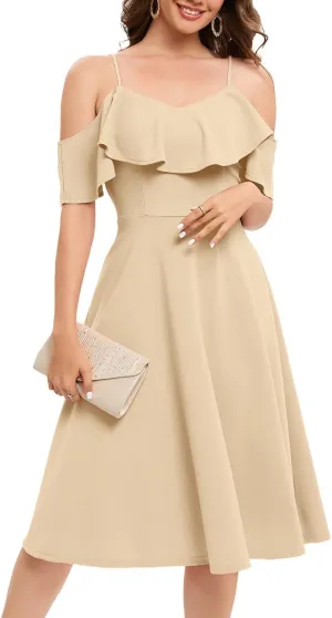 Bbonlinedress Womens Off Shoulder Summer Wedding Guest Dress Formal Cocktail Prom Graduation Homecoming A-line Midi Dress