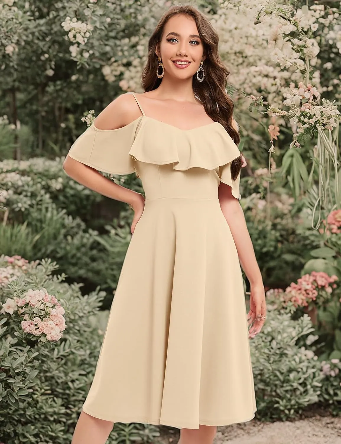 Bbonlinedress Womens Off Shoulder Summer Wedding Guest Dress Formal Cocktail Prom Graduation Homecoming A-line Midi Dress