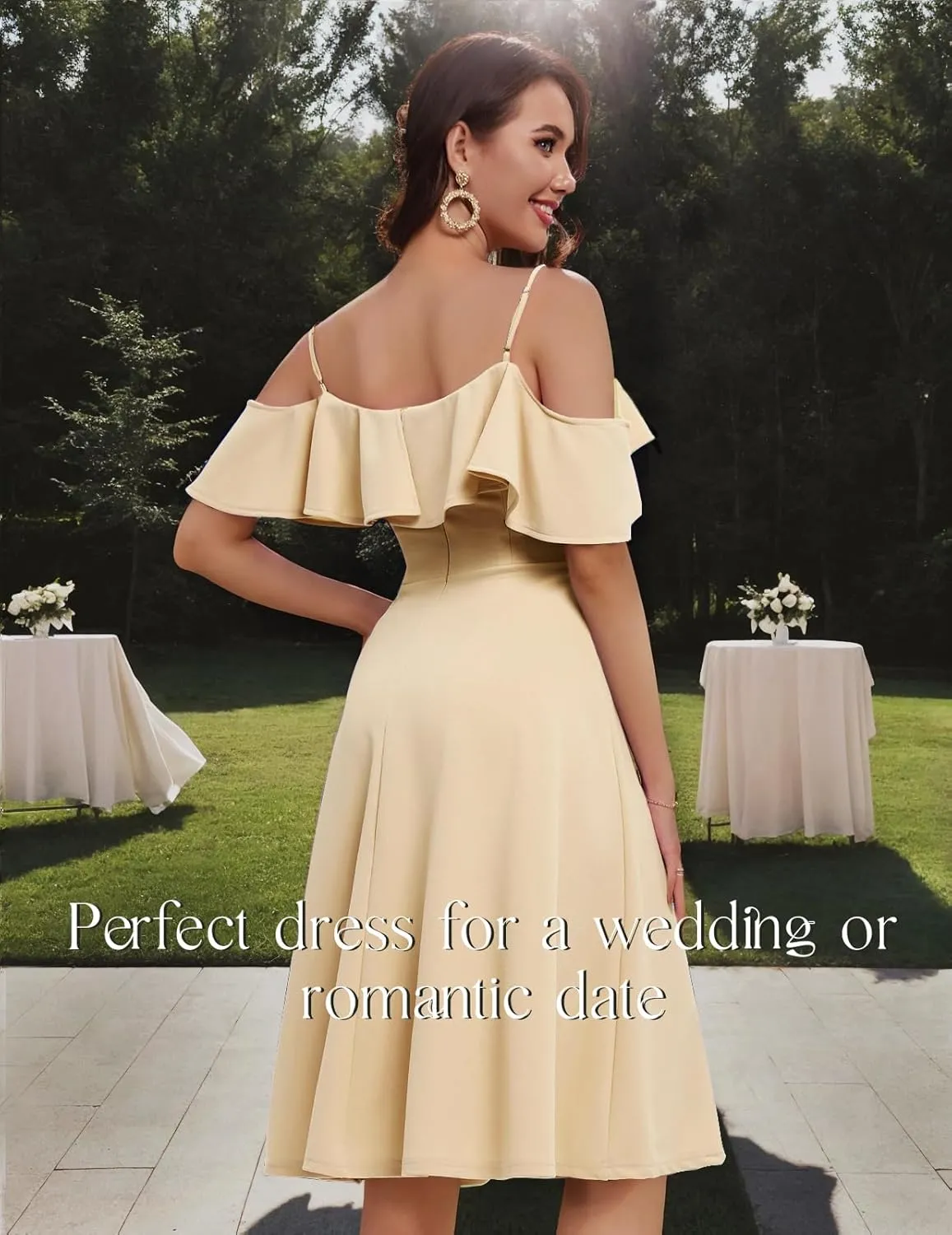 Bbonlinedress Womens Off Shoulder Summer Wedding Guest Dress Formal Cocktail Prom Graduation Homecoming A-line Midi Dress