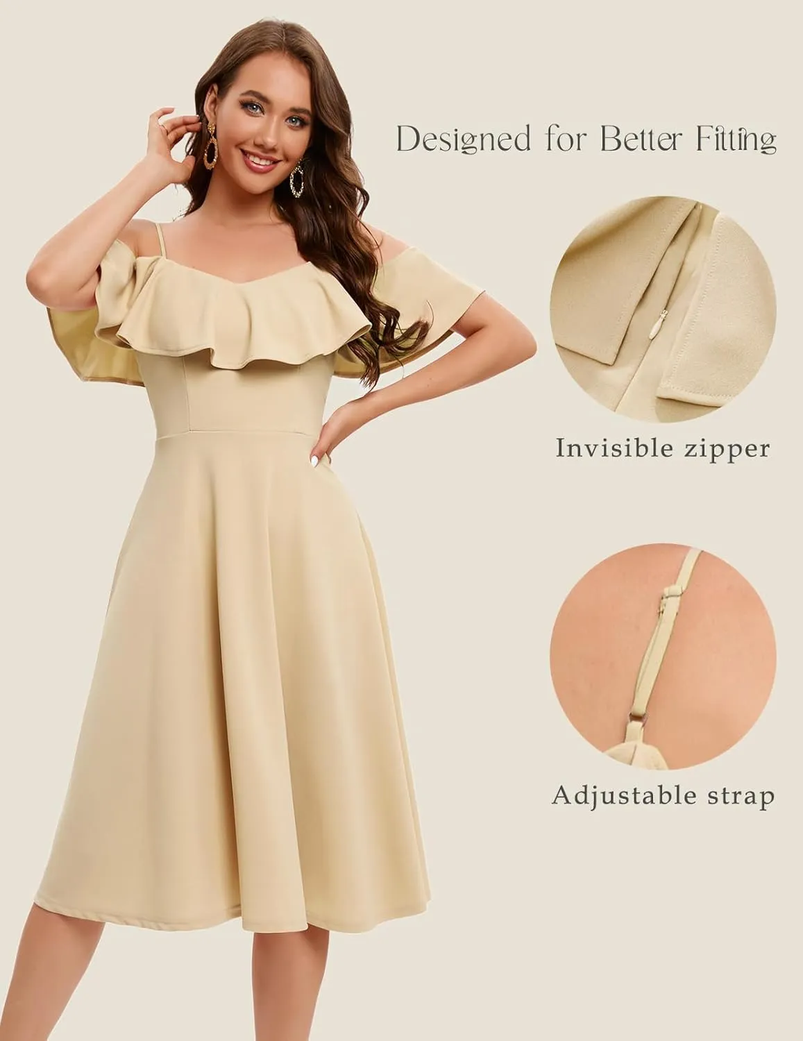 Bbonlinedress Womens Off Shoulder Summer Wedding Guest Dress Formal Cocktail Prom Graduation Homecoming A-line Midi Dress