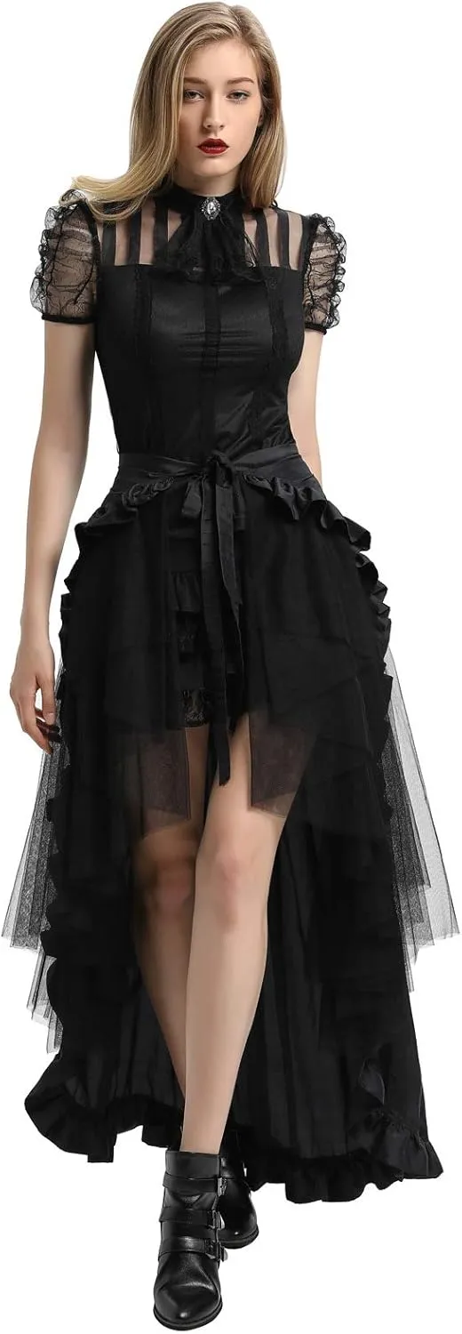 Belle Poque Women's Steampunk Gothic Wrap Skirt Victorian Ruffles Pirate Skirt