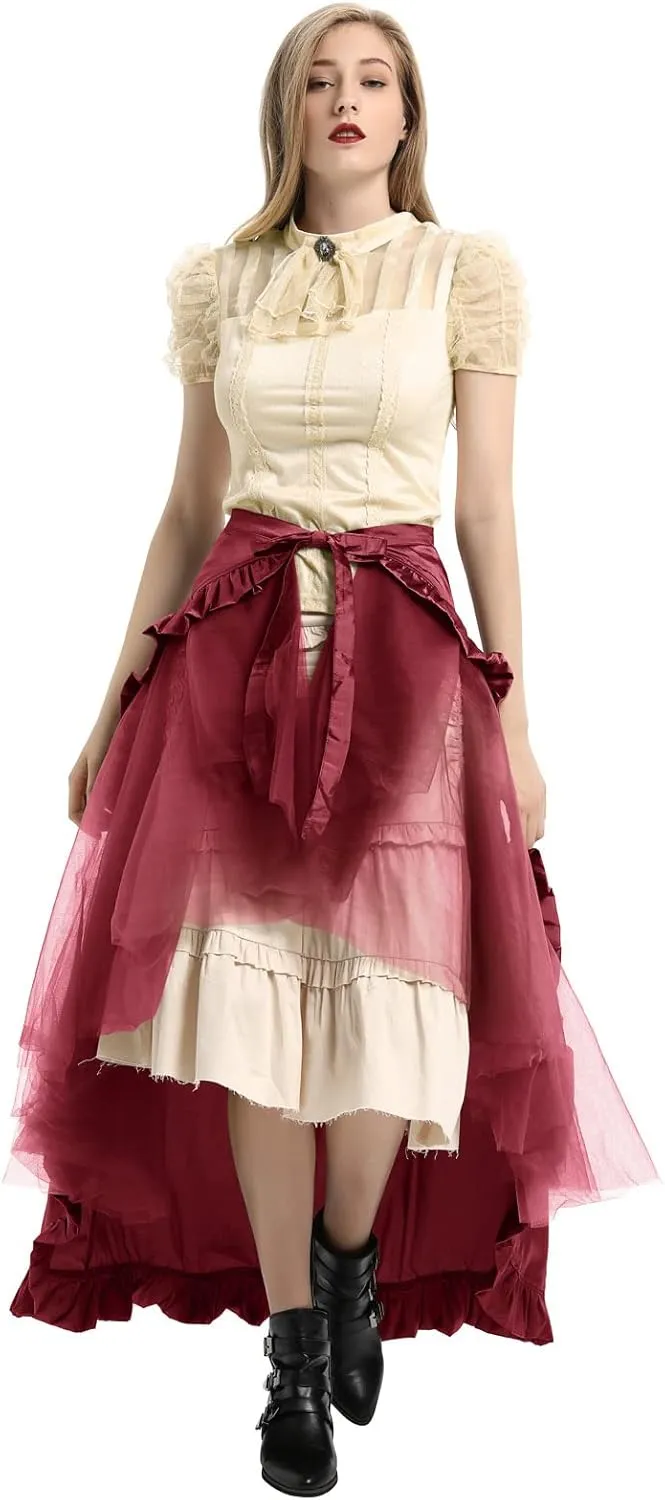 Belle Poque Women's Steampunk Gothic Wrap Skirt Victorian Ruffles Pirate Skirt